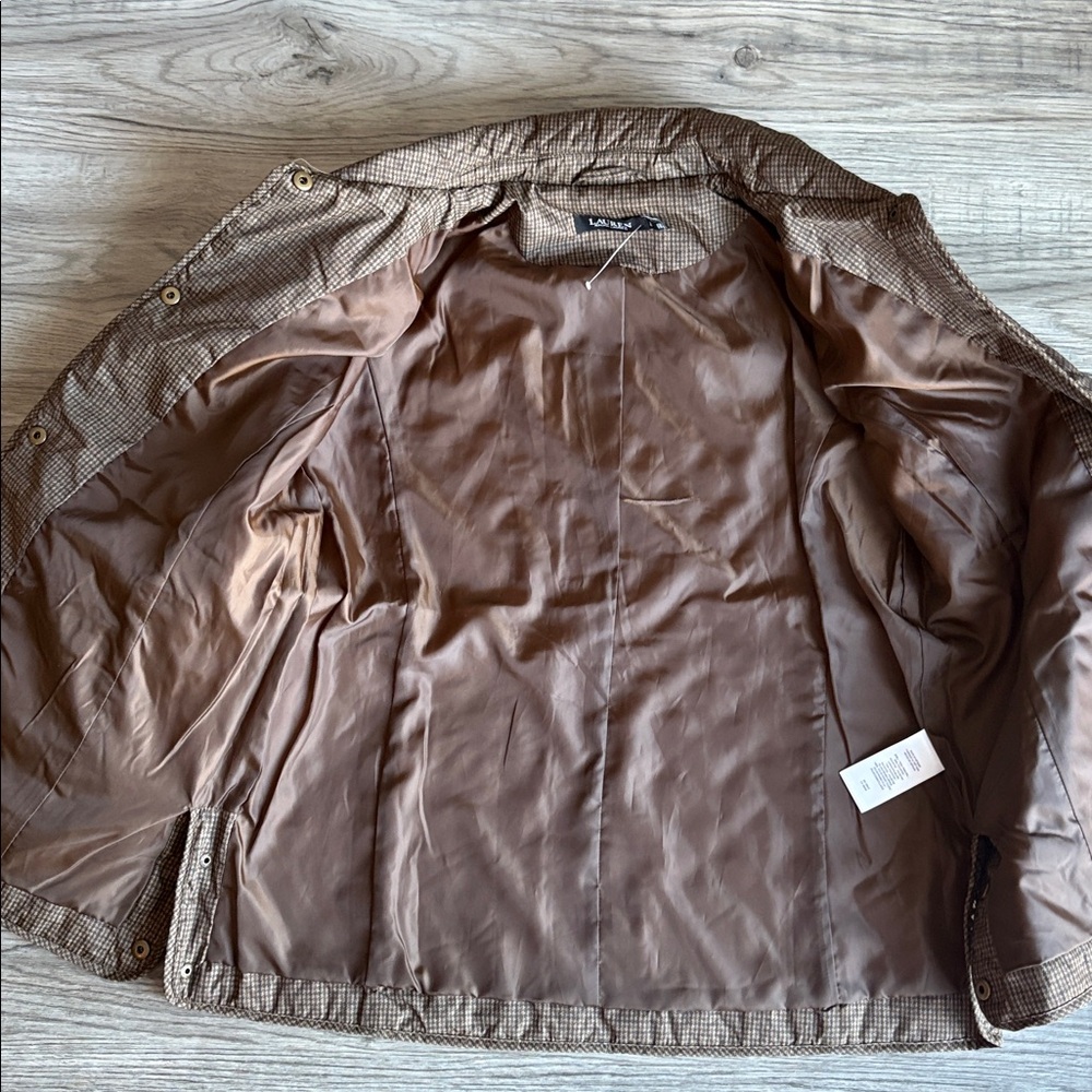 Lauren Ralph Lauren Quilted San Brown Mini Check Jacket NWT - Picture 10 of 15